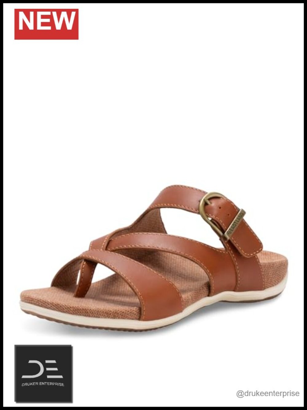 Women's Leather Slide Sandals Adjustable Strap Cushioned Footbed